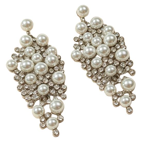 1 Pair Faux Pearl Women Waterdrop Rhinestone Earrings Stud