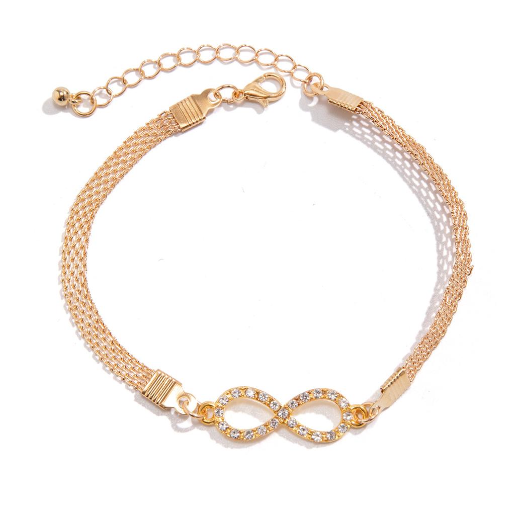 Wind Leisure Beach Diamond-Encrusted Love 8-Character Infinite Symbol Anklet, Simple Geometric Metal Chain Anklet