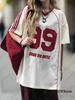 2026 Summer New 99 Print T-Shirt For Women V-Neck Patchwork Short Sleeve Vintage Sports Football Jersey Y2K Loose Oversized Tops