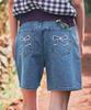 RONRON Short en Jean à Poche Arrière et Ruban Bleu Clair