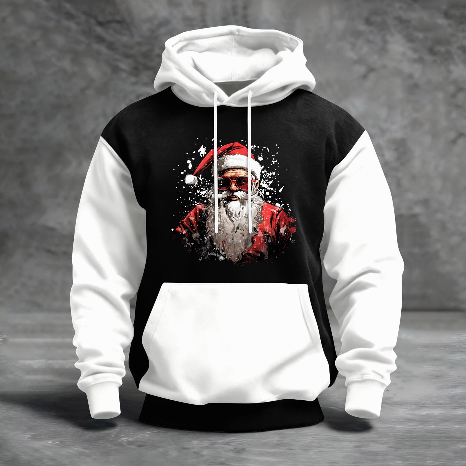 

Men s Christmas Print Color Block Hooded Casual Sports Comfort Sweatshirt XL белый
