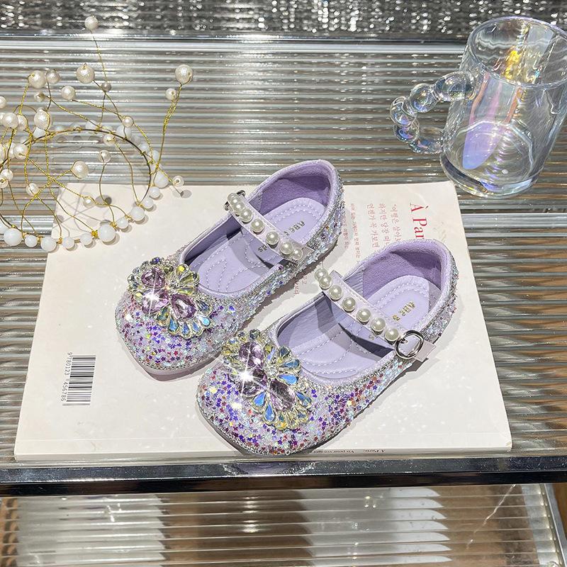Tong Aisha crystal princess shoes season Xiaoxian foreign style pearl ladyshoes children's rhinestone single shoes