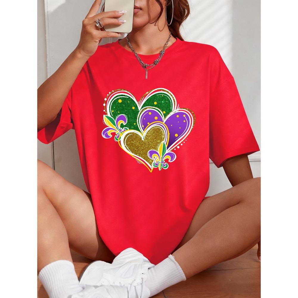 Happy Carnivals Creative Heart Design Women T Shirt Jogging Casual Sportswear Summer Crewneck T-Shirt Loose Short Sleeves