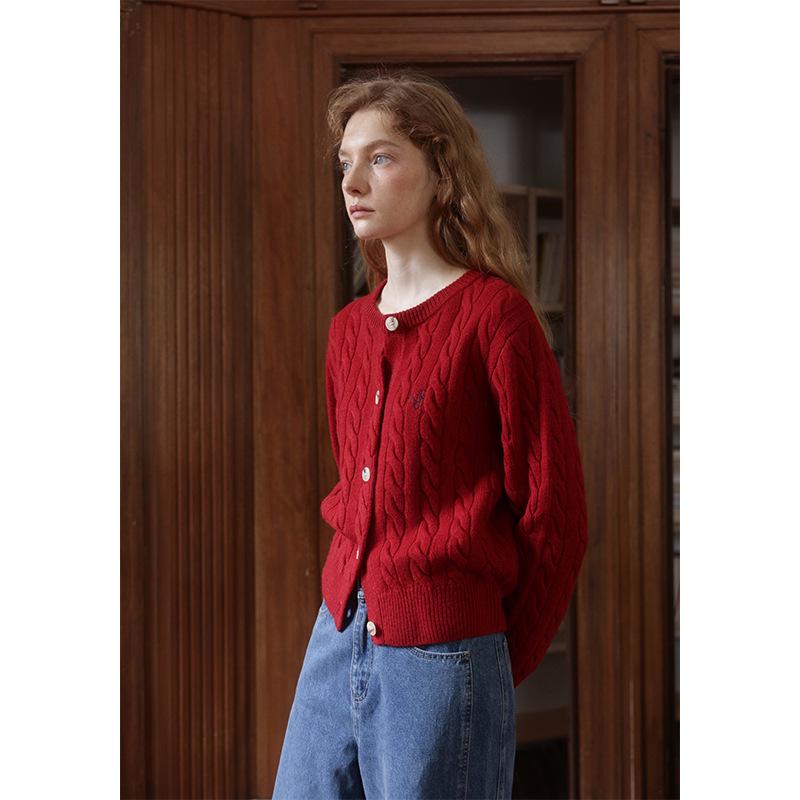 Nicepeople Australische Merinowolle Zopfmuster Rundhals Cardigan