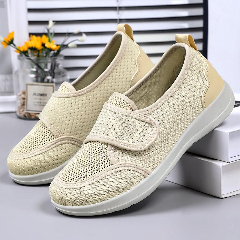 Damskie Wiosenne Dzianinowe Oddychające Lekkie Modne Buty do Chodzenia na Rzepy Rehabilitacyjne dla Starszych