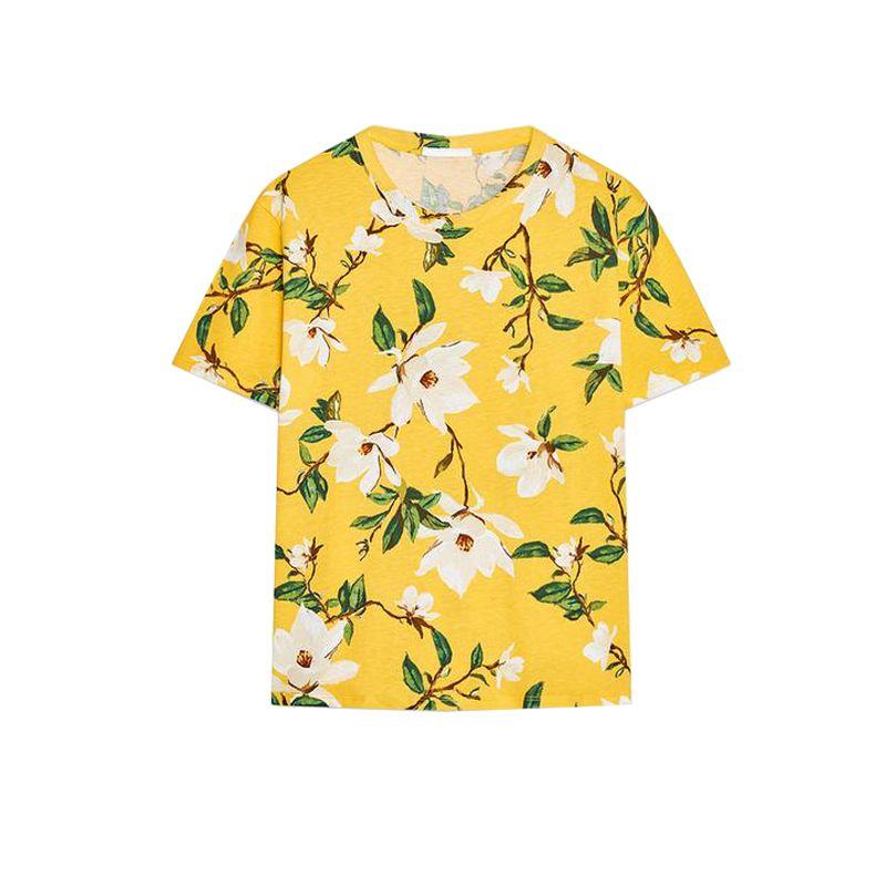 Summer New Product Women's Clothes French Straight Cotton Silm Print Round Neck Short Sleeve T-shirt Top 0264335