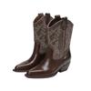 Cai Wenjing and Zhang Yuxi have the same square-headed thick-heeled western cowboy boots for women's 2025 autumn new thin retro short boots