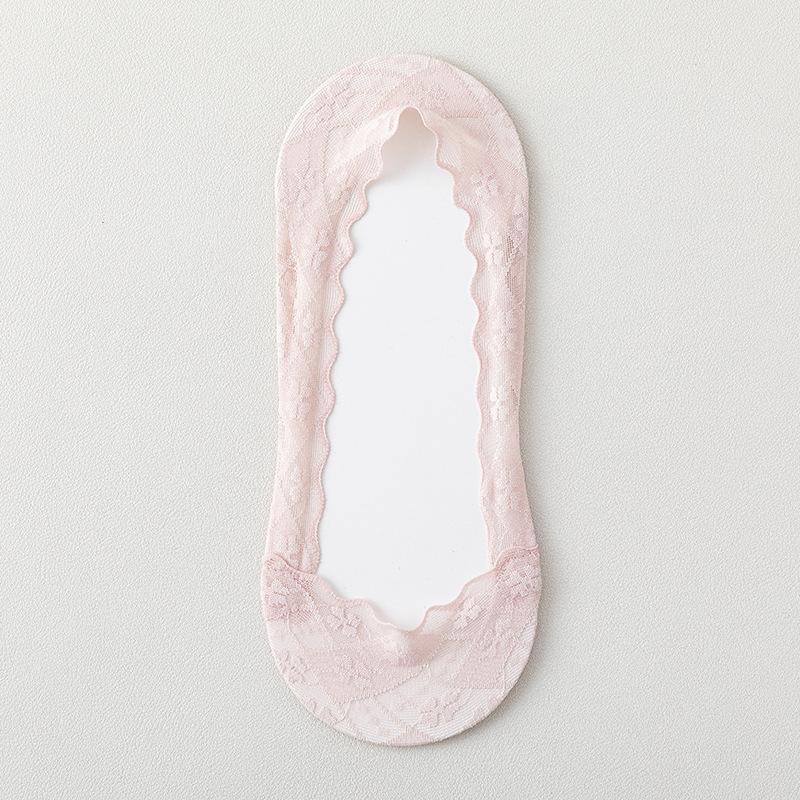 5 Pairs of Women's Spring Summer Thin Non Slip Shallow Mouth Invisible Lace Pure Cotton Sole Wicking Socks