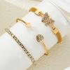 3Pcs/Set Luxury Rhinestone Butterfly Heart Bracelet For Women Vintage Exquisite Gold Color Cuff Bangle Female Daily Wear Jewelry