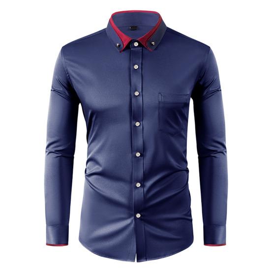 Men Dress Shirt Button Down Long Sleeve Shirt Lapels Rhinestones Slim Fit Formal Shirt for Business Wedding Party Prom Wear