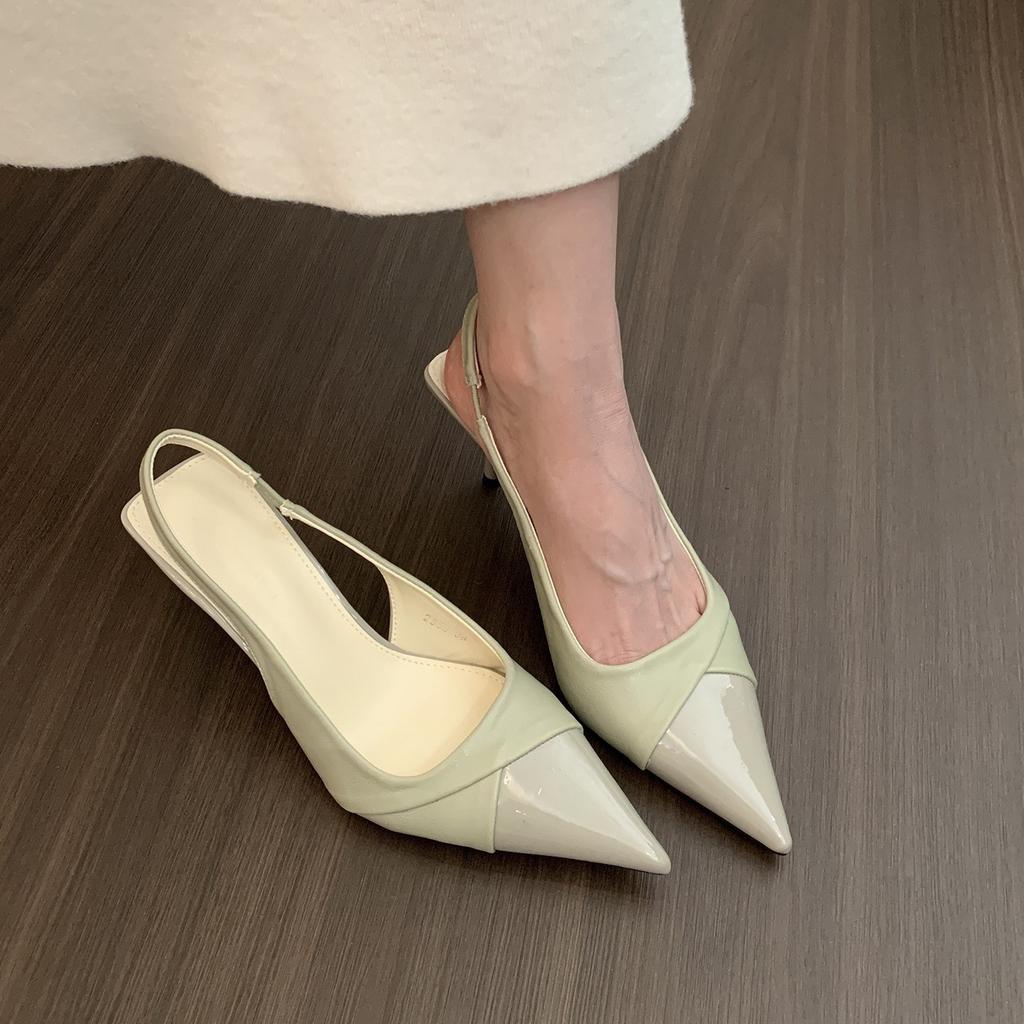 Black pointed high heels women's spring 2025 new French temperament elegant bag head thin heel empty sandals single shoes