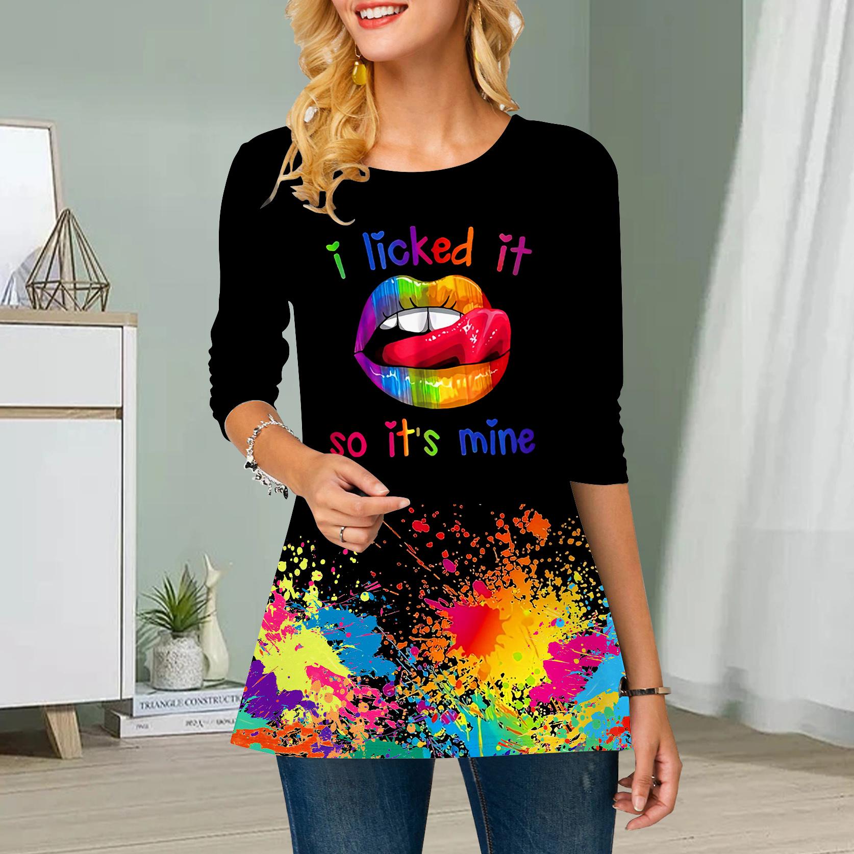 

Плюс Размер Женский Цветочный Принт Губы Круглый Вырез Повседневный Свободный Топ С Длинным Рукавом 8XL разноцветный