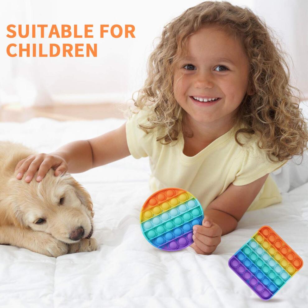 2 Packs Pop Fidget Sensory Toys  Autism Special Needs Stress Relief Silicone Pressure Relieving Toys  Round and Square Squeeze Toys for Kids Children