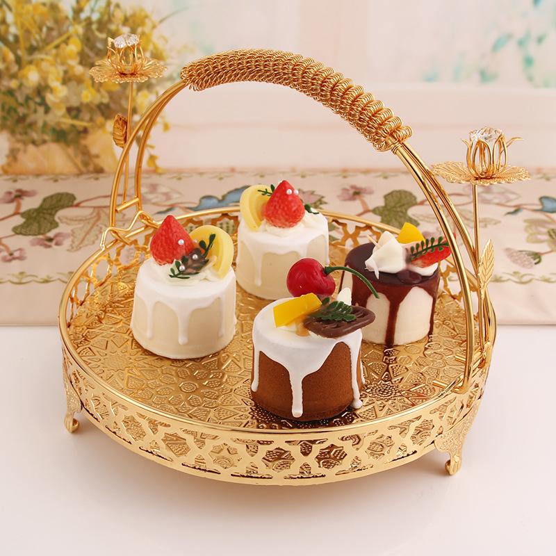 Vintage Round Fruit Tray,Cupcake Stand Decorative Dessert Platter with Handle for Wedding Birthday Party Afternoon Tea Cookies