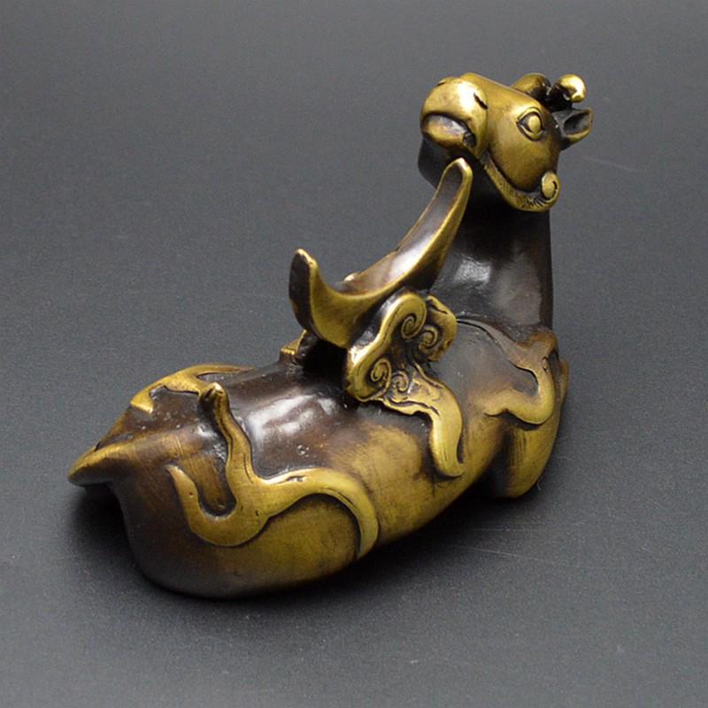 Brass Rhinoceros Moon Gazing Pen Holder - Artistic Home Office Decor Gift
