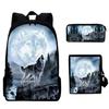 3 Stück/Set Rucksack Harajuku Mond Wolf 3D-Druck Schülerrucksack Anime Laptop Tagesrucksack Lunchtasche Federmäppchen