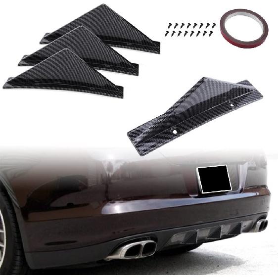 4pcs Rear Bumper Lip Rear Diffuser Defuzer Universal Shark Fins Curved Spoiler Lip Wing Splitter - Carbon Fiber