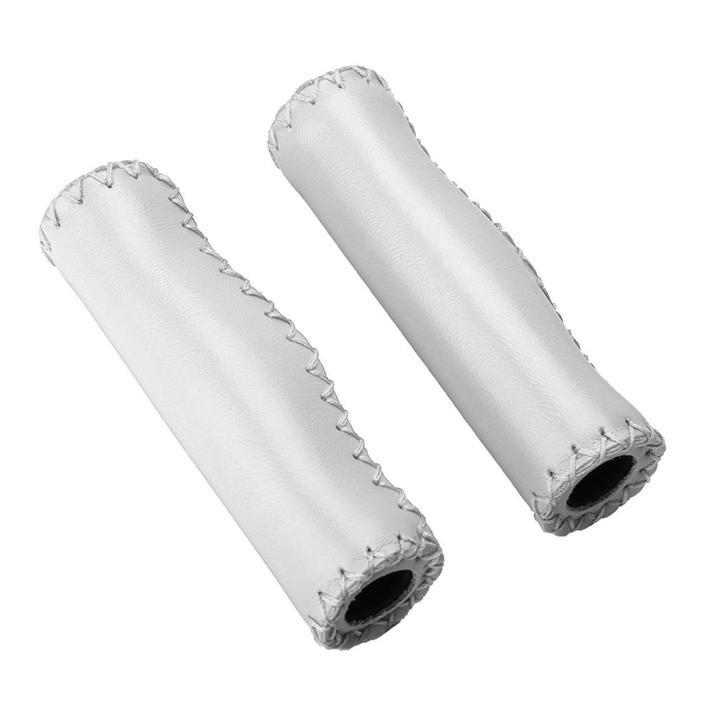 1 Pair Hand stitched PU Bike Bicycle Handlebar Handle Bar Grips with Plug(White)