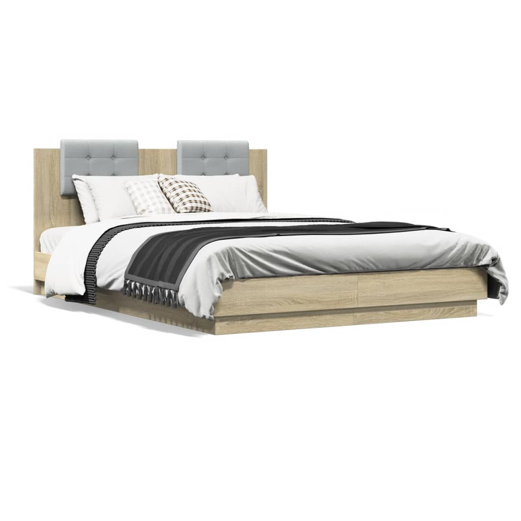 Bed Frame with Headboard Sonoma Oak 150x200 cm Wood Based Panel