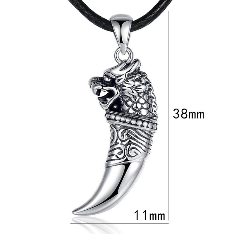S925 Sterling Silver Personalized Wolf Tooth Pendant Necklace - Unisex Retro Design