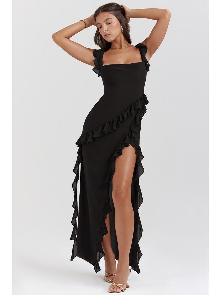 2024 Französisches Rüschenkleid mit Schlitz für den Sommer für Damen