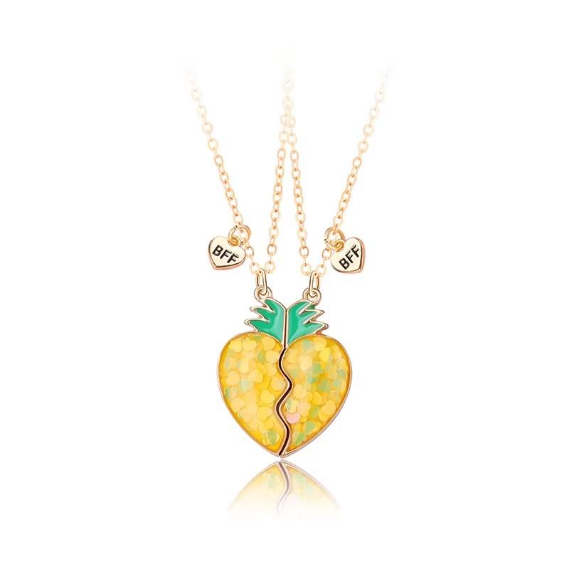 2pcs Cute Fruit Food Magnet Necklaces for Women Girls Kawaii Best Friends Sisters Pendant Chain BFF Friendship Jewelry Gifts