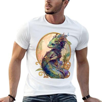 Art Nouveau Fantasy Anthropomorphic Seahorse T-Shirt Cotton Tshirt 100% Man T Shirt Heavy Cotto