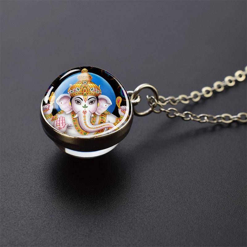 Colier nou Dumnezeu elefant Ganesha, bijuterii de artă hinduism, budism, colier cu pandantiv cu bile de sticlă, accesorii religioase