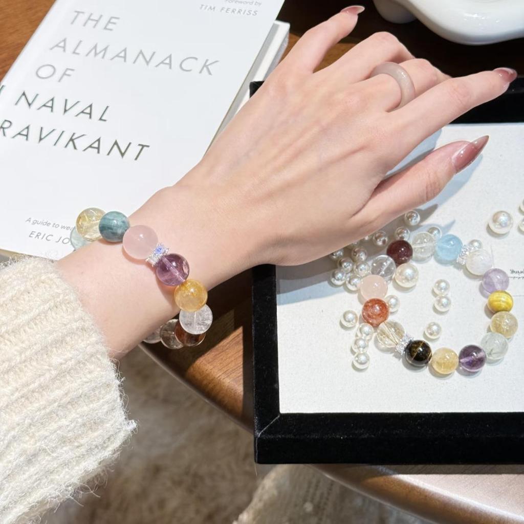 Natural Multi-Treasure Crystal Bracelet - Modern Luxury Design for Women, Dopamine-Inspired, Red Book Edition