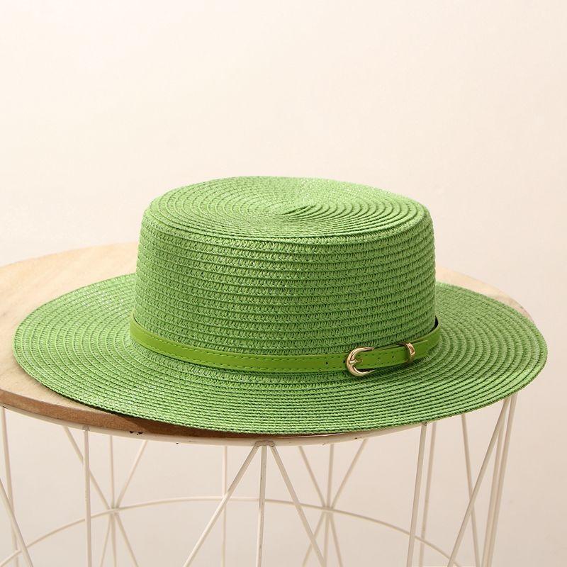 Grass green flat top top top hat straw hat ladies summer beach hat sunshade vacation seaside hat flat brim jazz hat