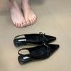 Versatile Womens Sandals with Anti Slip Slim Heel Close Toes Elastic Band Bow 2025 Summer Outdoor PU Black/White Fashion Sandals