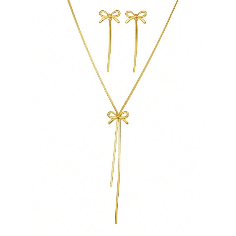 3pcs Stainless Steel Butterfly Pendant Necklace & Earring Set, Fashion Gold Color Jewelry Accessories Suitable For Daily Wear, Gift