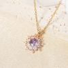 Purple Zirconia Sunburst Pendant Necklace, Golden Tone Sparkly Jewelry for Women