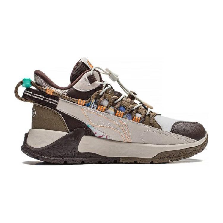 Li Ning Childrens Yan Luan 2.0 Comfortable Versatile Anti-Kick Shock Absorption Mid-Top Running Shoes Kids Running Shoes Brown YKET006-9