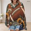 Women Plus Size Round Neck Long Sleeve Daisy Football Printed Pullover Sweatshirt