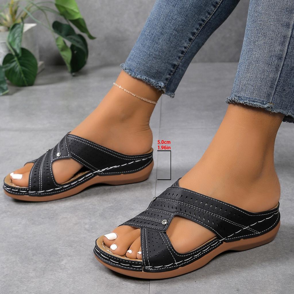 Cool slippers women's summer slope heel breathable cross thick sole hollowed out casual beach sandals
