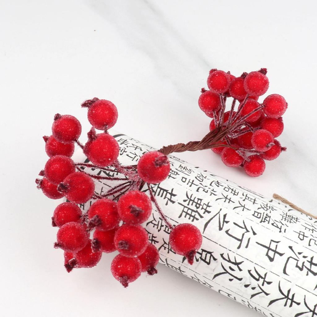 40 Köpfe Künstliche Frosted Holly Beeren Blumenarrangement Gefälschte 20 Draht für Party Handwerk