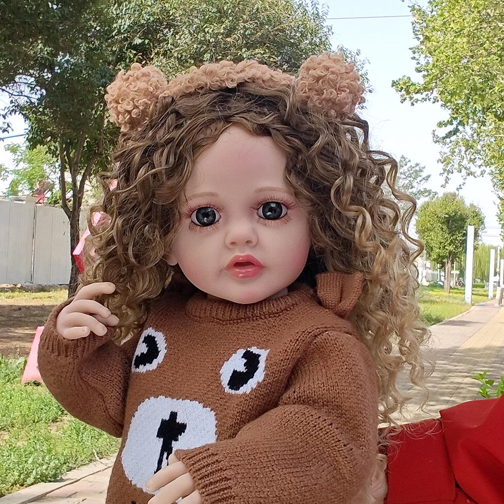 55cm Braune Locken Reborn Mädchenpuppe - DIY Frisur & Verkleidungsspielzeug