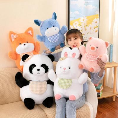 Adorable Animal Plush Toy Stuffed Rabbit Pig Fox Panda Donkey Wearing Bib Pillow Soft Baby Doll Kids Birthday Gift