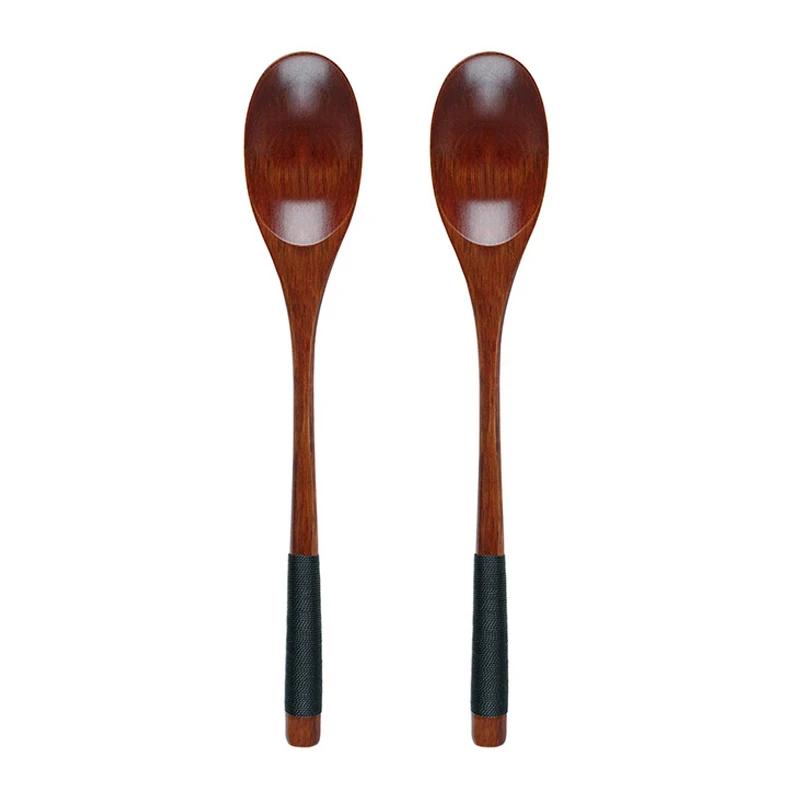 Japanese Style Dinnerware Set Wooden Spoon Fork Cutlery Set Long Handled Dessert Soup Spoon Salad Fork Outdoor Kitchen Tableware