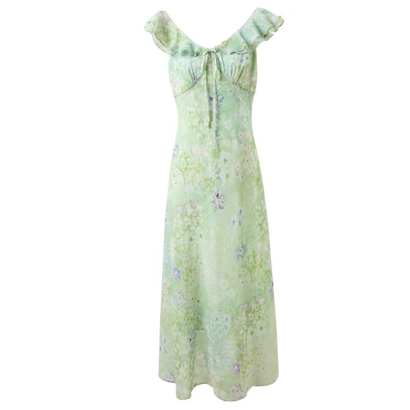 Sancai 2026 Summer Chiffon Ruffled Maxi Dress