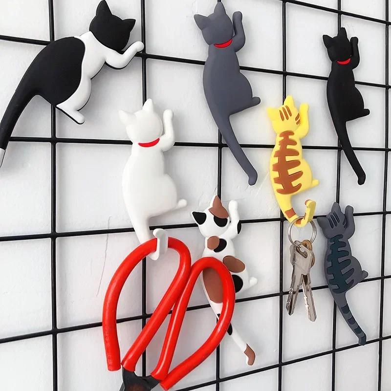 Magnetic Cartoon Cat Refrigerator Sticker Fridge Magnet Hanging Hook Tail Fridge Magnet Hook Door Home Decorations Souvenir