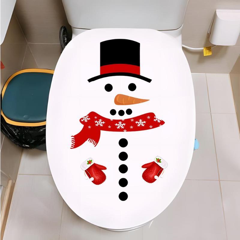 Christmas Snowman Toilet Sticker Self Adhesive Waterproof Removable Vinyl Decal for Home Bathroom Xmas Holiday Decor