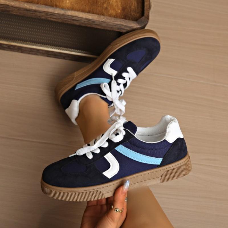 Fashion Women Sneakers New Fashion Round Toe Casual Lace Up Shoes Breathable Shoes Women Patchwork Retro Outdoor Flat Sneakers Women