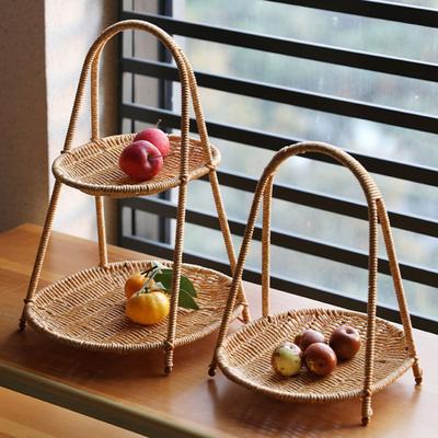 Rattan Serving Stand Multi-Layer Serving Tray for Cookies Cupcakes Brownies Pastries Vegetables Durable Plastic Elegant Home Decor Snack Platter