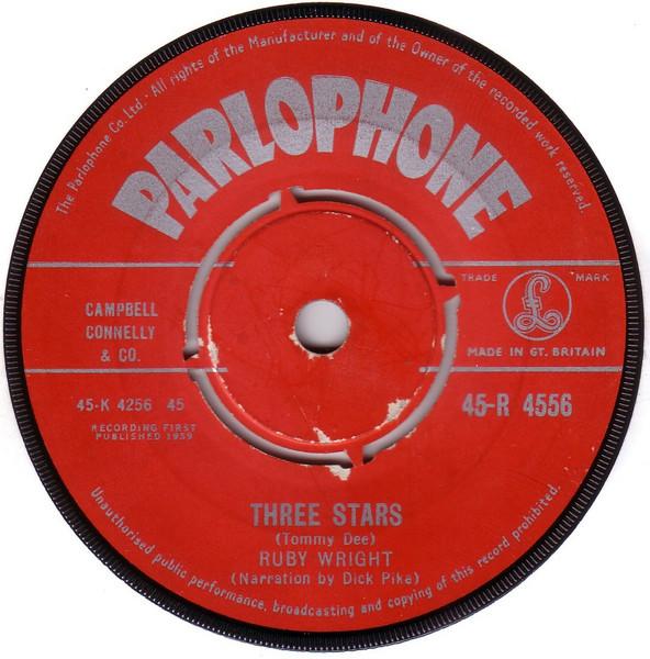 

7inch Record RUBY WRIGHT - Three Stars 45R4556 Parlophone 1959 UK Rock Used