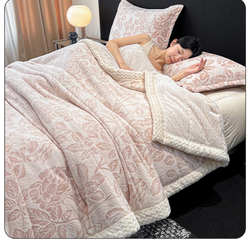 Winter Milk Flannel Blanket 3-piece Set Thickened Quilted Warm Office Nap Blankets Single Double Soft Plush Comforter Pillowcase