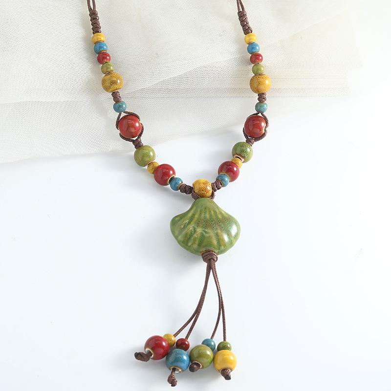 Skořepinový Keramický Přívěsek Náhrdelník Ručně vyráběné Boho Šperky Nastavitelný Řetízek pro Ženy Doplněk