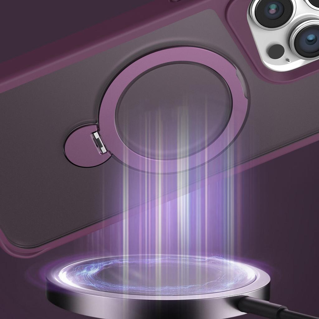 For iPhone 16 Pro Case Compatible with MagSafe PC+TPU Ring Kickstand Cell Phone Cover