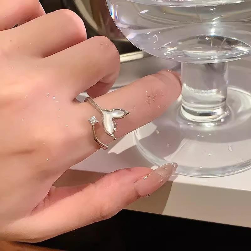 Summer Zircon Fishtail Open Ring Women'S Niche Design Light Luxury High-End Element Ring Index Finger Ring Exquisite And Unique